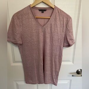 John Varvatos Dusty Rose Linen V Neck Tee